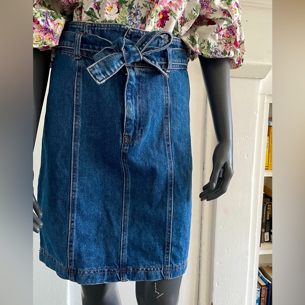Stradivarius Denim Blue Skirt - Size 6 - Blue - Midi